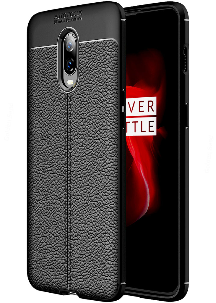 Back Cover, Drop Tested, TPU (Rubber), black, Leather, Leather Armor TPU, ₹500 - ₹699, Solid, Slim Design, oneplus, oneplus 6T, 