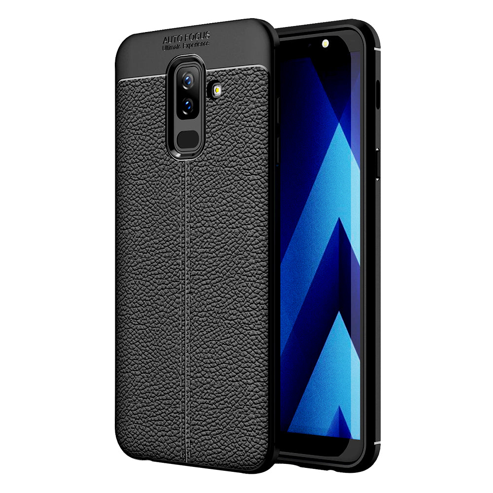 Back Cover, Drop Tested, TPU (Rubber), black, Galaxy A6 Plus, Leather, Leather Armor TPU, ₹500 - ₹699, Solid, Slim Design, , samsung