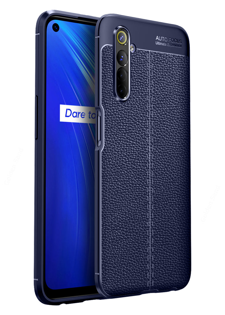 Back Cover, Drop Tested, TPU (Rubber), blue, Leather, Leather Armor TPU, ₹500 - ₹699, Solid, Slim Design, , realme 6