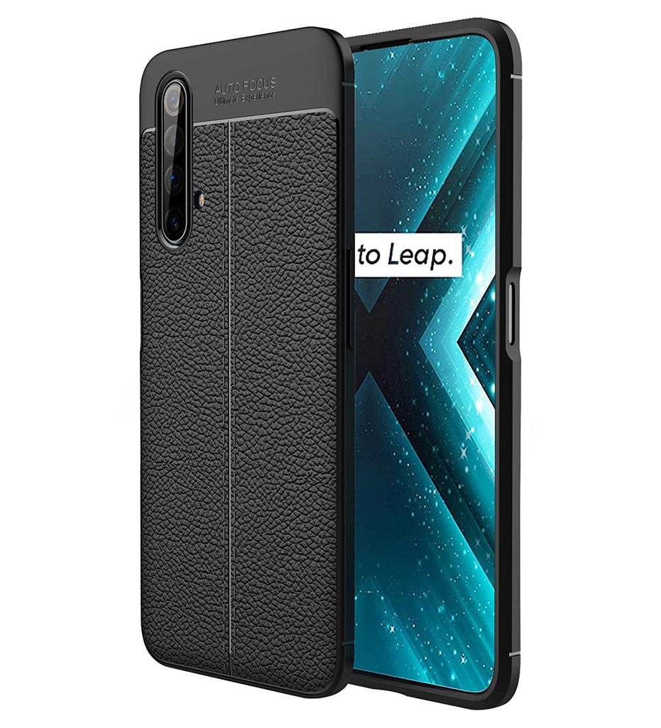 Leather Armor TPU Series Shockproof Armor Back Cover for Realme X3, Realme X3 Super Zoom 6.6 inch, Black