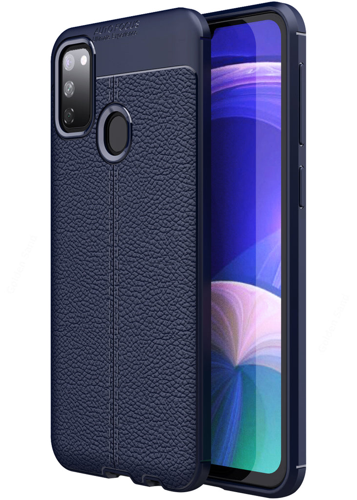 Leather Armor TPU Series Shockproof Armor Back Cover for Samsung Galaxy M21 2021 Edition, Samsung Galaxy M21, M30s 6.4 inch, Blue
