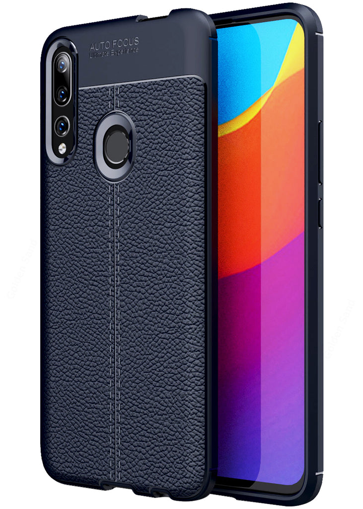 Leather Armor TPU Series Shockproof Armor Back Cover for Honor 9X, Huawei Y9 Prime 2019 6.5 inch, Blue