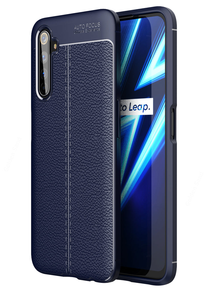 Back Cover, Drop Tested, TPU (Rubber), blue, Leather, Leather Armor TPU, ₹500 - ₹699, Solid, Slim Design, , realme 6 pro