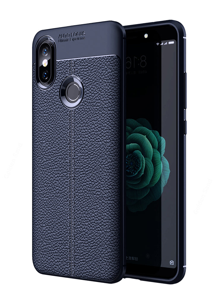 Back Cover, Drop Tested, TPU (Rubber), blue, Leather, Mi A2, , Xiaomi, Leather Armor TPU, ₹500 - ₹699, Solid, Slim Design