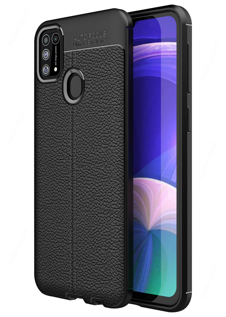 Back Cover, Drop Tested, TPU (Rubber), black, Galaxy M31, Leather, Leather Armor TPU, ₹500 - ₹699, Solid, Slim Design, , samsung
