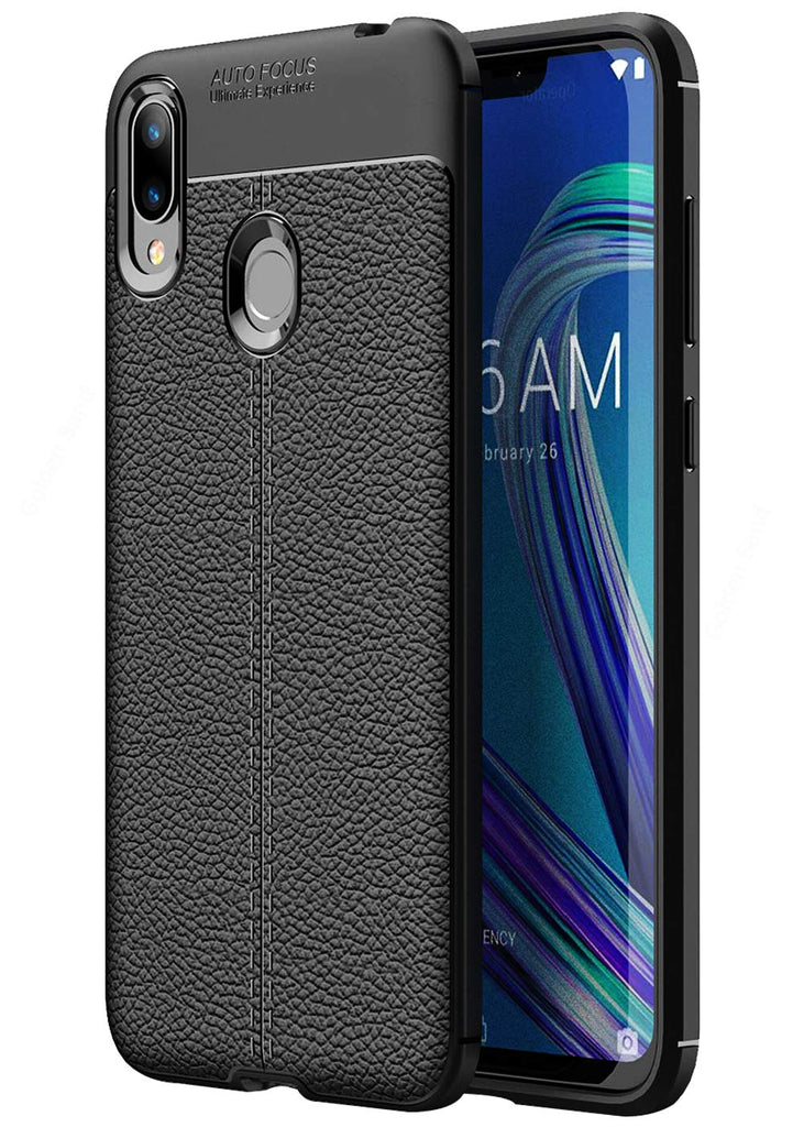 Leather Armor TPU Series Shockproof Armor Back Cover for Asus Zenfone Max M2 Pro, Midnight Black