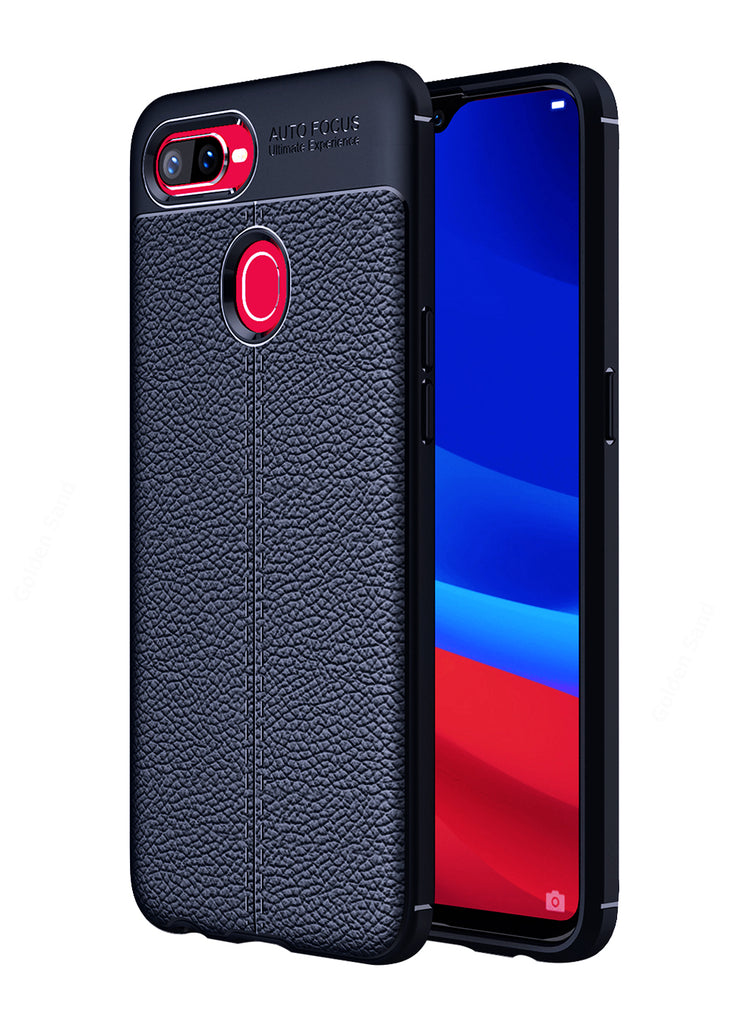 Back Cover, Drop Tested, TPU (Rubber), blue, Leather, oppo, Oppo F9 Pro, Leather Armor TPU, ₹500 - ₹699, Solid, Slim Design