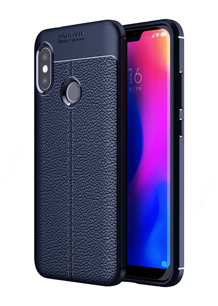 Back Cover, Drop Tested, TPU (Rubber), blue, Leather, Leather Armor TPU, ₹500 - ₹699, Solid, Slim Design, Redmi 6 Pro, Xiaomi