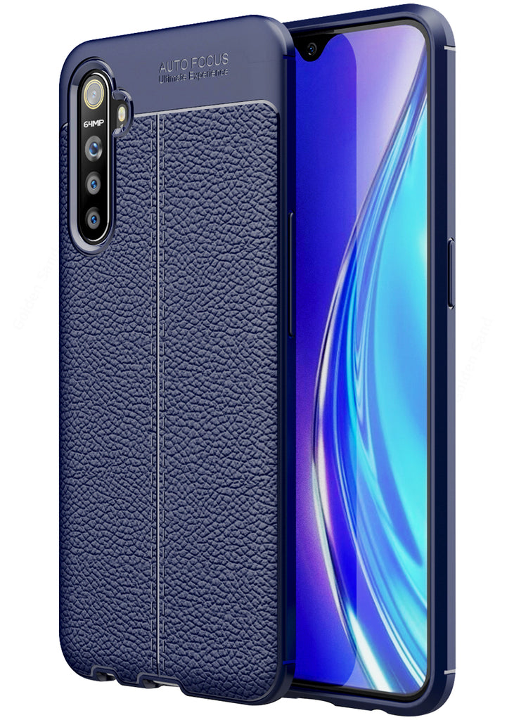 Leather Armor TPU Series Shockproof Armor Back Cover for Realme X2, Realme XT, Oppo K5 6.4 inch, Blue