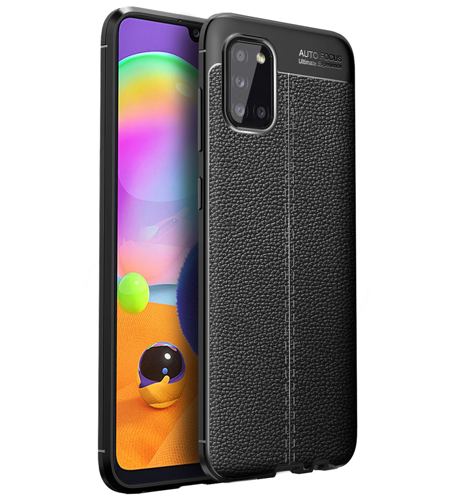 Leather Armor TPU Series Shockproof Armor Back Cover for Samsung Galaxy A31 6.4 inch, Black