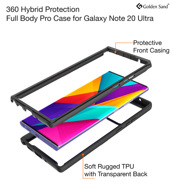 Full Body Pro Series Dual Layer Transparent Hybrid Back Cover for Samsung Galaxy Note 20 Ultra, Black