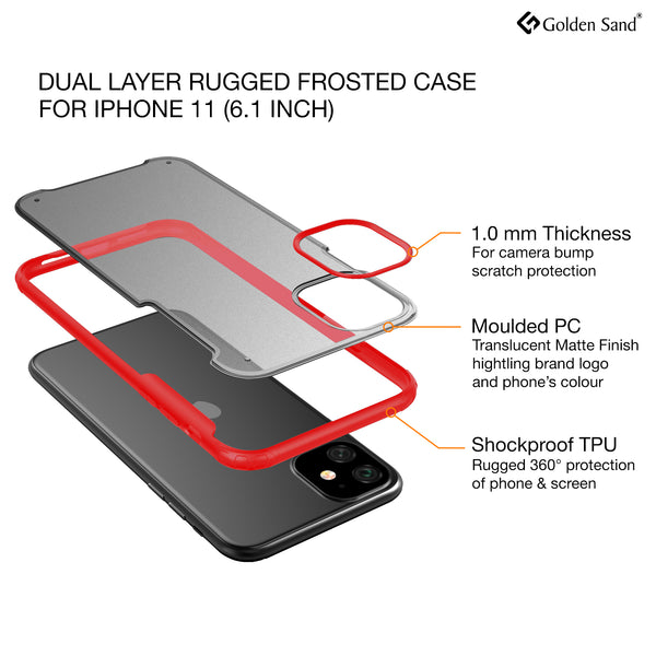 Apple, Back Cover, Drop Tested, TPU (Rubber), iPhone 11, , red, rugged frosted,  ₹500 - ₹699, PolyCarbonate (Plastic), Slim Design, translucent