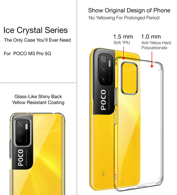Poco M3 Pro 5G (6.5 inch) Back Cover | Ice Crystal Series [Anti Yellow], Black Clear