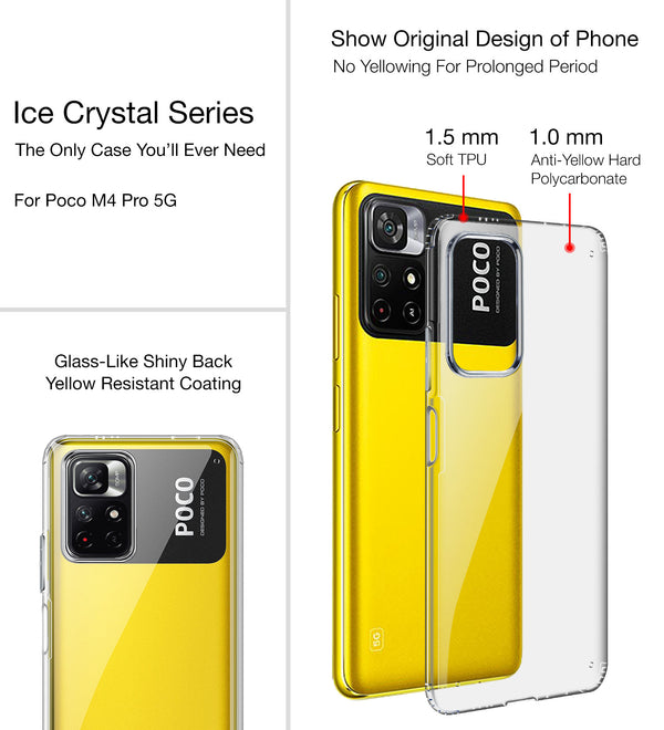 Redmi Note 11T 5G, Poco M4 Pro 5G (6.6 inch) Back Cover | Ice Crystal Series [Anti Yellow], Black Clear
