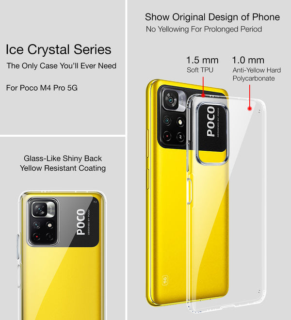 Redmi Note 11T 5G, Poco M4 Pro 5G (6.6 inch) Back Cover | Ice Crystal Series, Crystal Clear