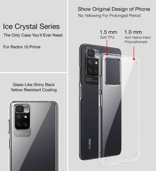 Xiaomi Redmi 10 Prime (6.5 inch) Back Cover | Ice Crystal Series, Crystal Clear