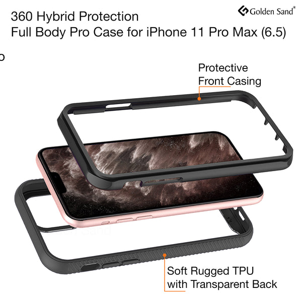 Full Body Pro Series Dual Layer Transparent Hybrid Back Cover for Apple iPhone 11 Pro Max 6.5 inch, Black
