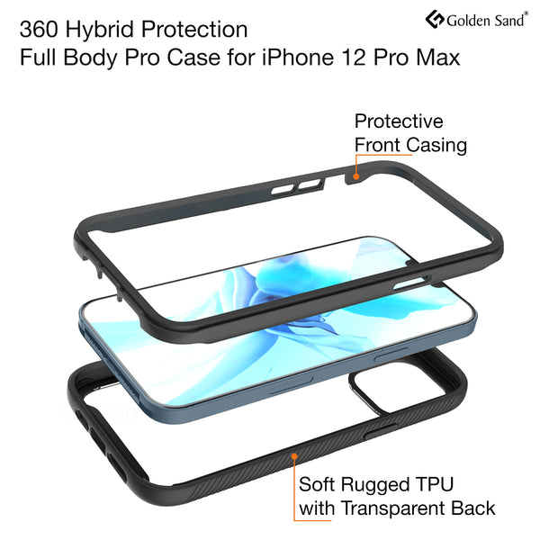 Full Body Pro Series Dual Layer Transparent Hybrid Back Cover for Apple iPhone 12 Pro Max, Black