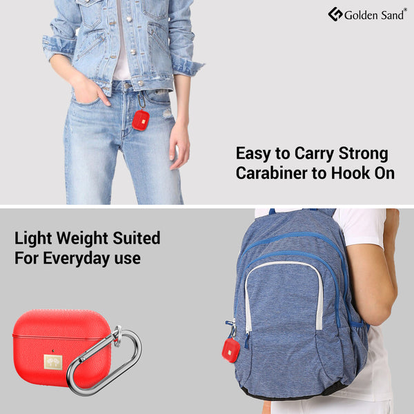 Leather Textured Rugged Armor TPU Flexible Protective Case Cover for Apple Airpods Pro - Red