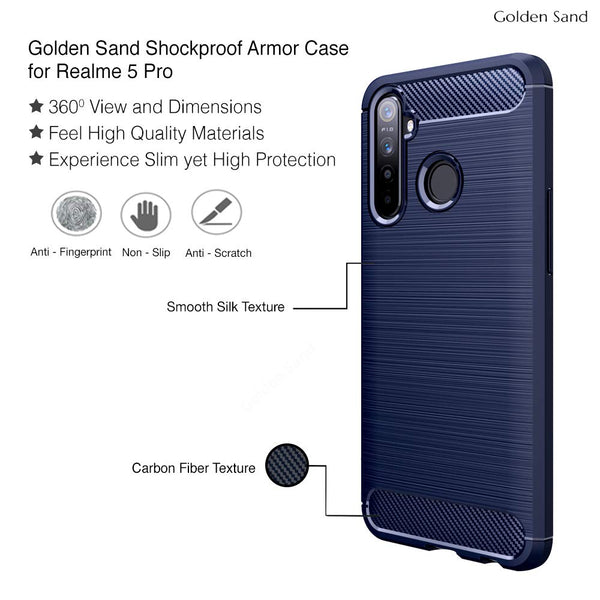 Carbon Fibre Series Shockproof Armor Back Cover for Realme 5 Pro 6.3 inch, Blue