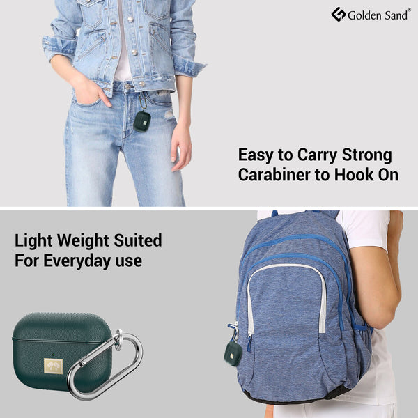 Leather Textured Rugged Armor TPU Flexible Protective Case Cover for Apple Airpods Pro - Green