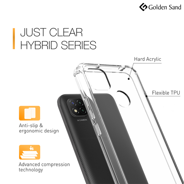 Golden Sand Transparent Hard Back & Soft Bumper Drop-Proof Rugged Back Case Cover for  Xiaomi Redmi 9