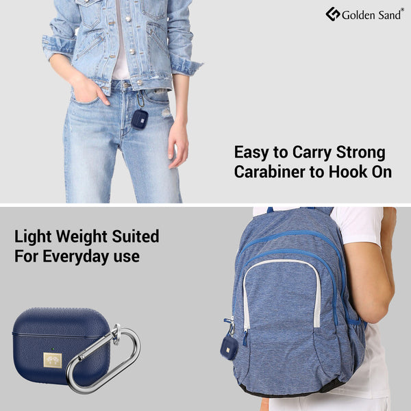 Leather Textured Rugged Armor TPU Protective Case Cover for Apple AirPods Pro (2nd Generation) 2022 - Blue