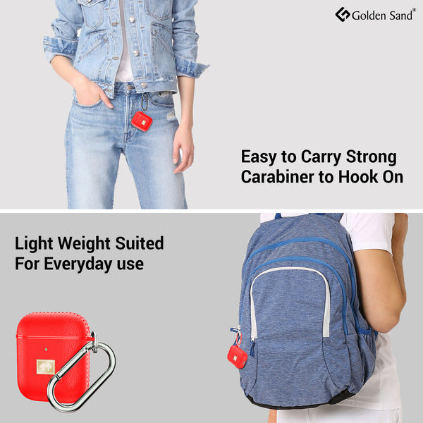 Leather Textured Rugged Armor TPU Flexible Protective Case Cover for Apple Airpods 1 & 2 - Red