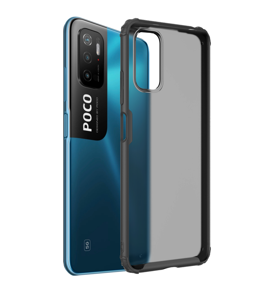 Rugged Frosted Semi Transparent PC Shock Proof Slim Back Cover for Poco M3 Pro 5G, 6.5 inch, Black