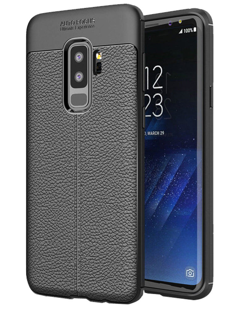 Back Cover, Drop Tested, TPU (Rubber), black, galaxy s9 plus, Leather, Leather Armor TPU, ₹500 - ₹699, Solid, Slim Design, , samsung