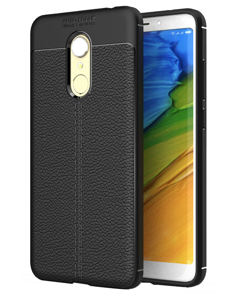 Back Cover, Drop Tested, TPU (Rubber), black, Leather, Leather Armor TPU, ₹500 - ₹699, Solid, Slim Design, Redmi Note 5, Xiaomi
