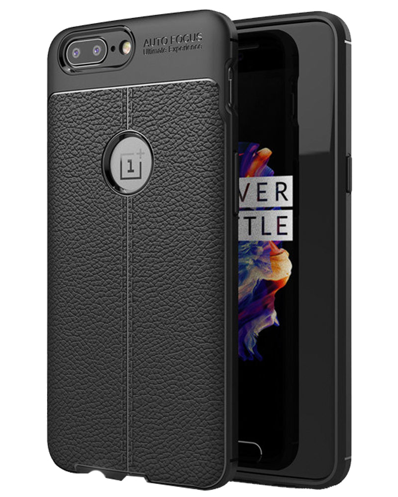 Back Cover, Drop Tested, TPU (Rubber), black, Leather, Leather Armor TPU, ₹500 - ₹699, Solid, Slim Design, oneplus, Oneplus 5, 