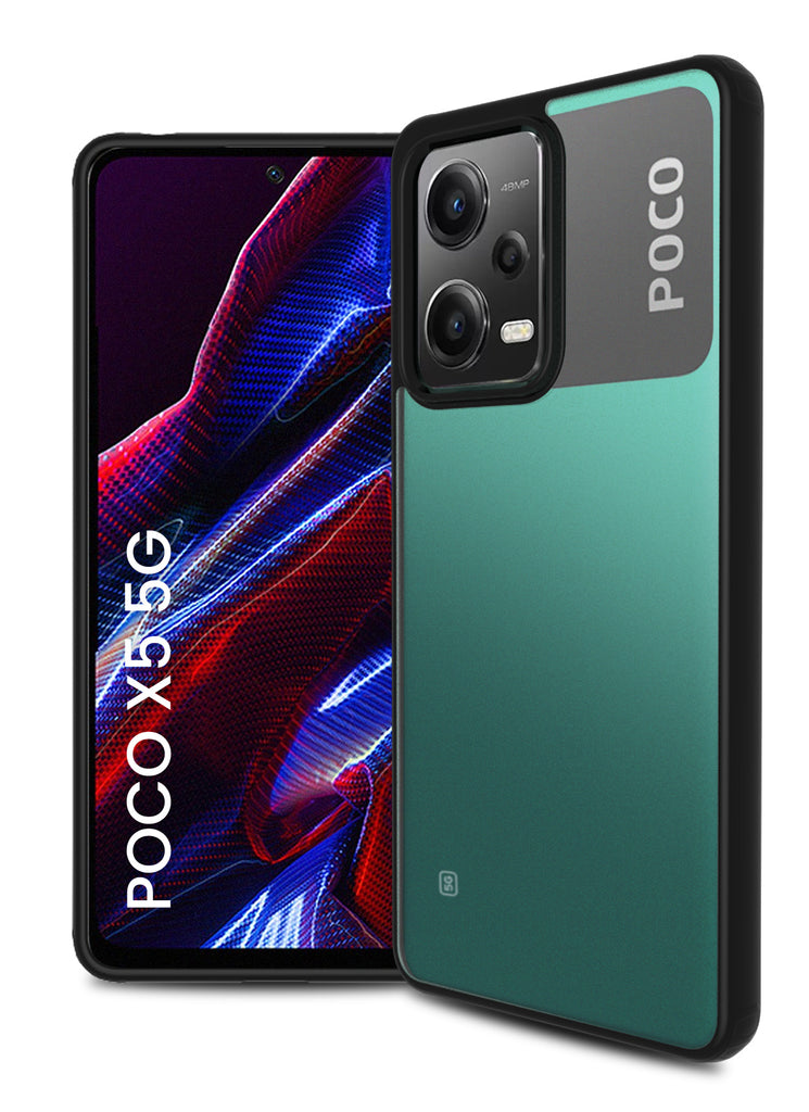 Rugged Frosted Semi Transparent PC Shock Proof Slim Back Cover for POCO X5 5G, 6.67 inch, Black