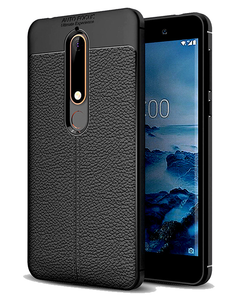 Back Cover, Drop Tested, TPU (Rubber), black, Leather, Nokia, Nokia 6 2018, Leather Armor TPU, ₹500 - ₹699, Solid, Slim Design