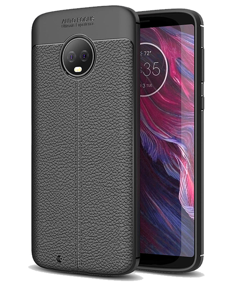 Back Cover, Drop Tested, TPU (Rubber), black, Leather, Leather Armor TPU, ₹500 - ₹699, Solid, Slim Design, Moto, Moto G6, Motorola, 