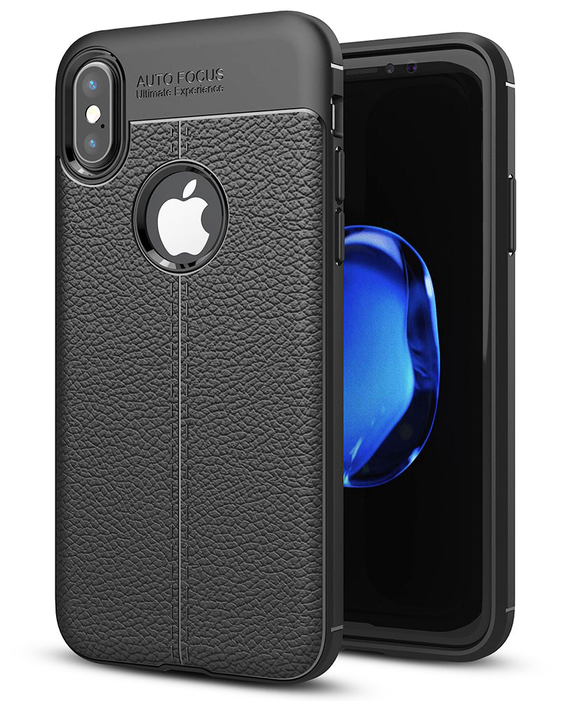 Apple, Back Cover, Drop Tested, TPU (Rubber), black, IPHONE X, IPHONE XS, Leather, Leather Armor TPU, ₹500 - ₹699, Solid, Slim Design, 