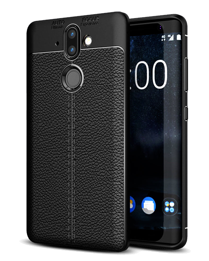 Back Cover, Drop Tested, TPU (Rubber), black, Leather, Nokia, Nokia 8 Sirocco, Leather Armor TPU, ₹500 - ₹699, Solid, Slim Design