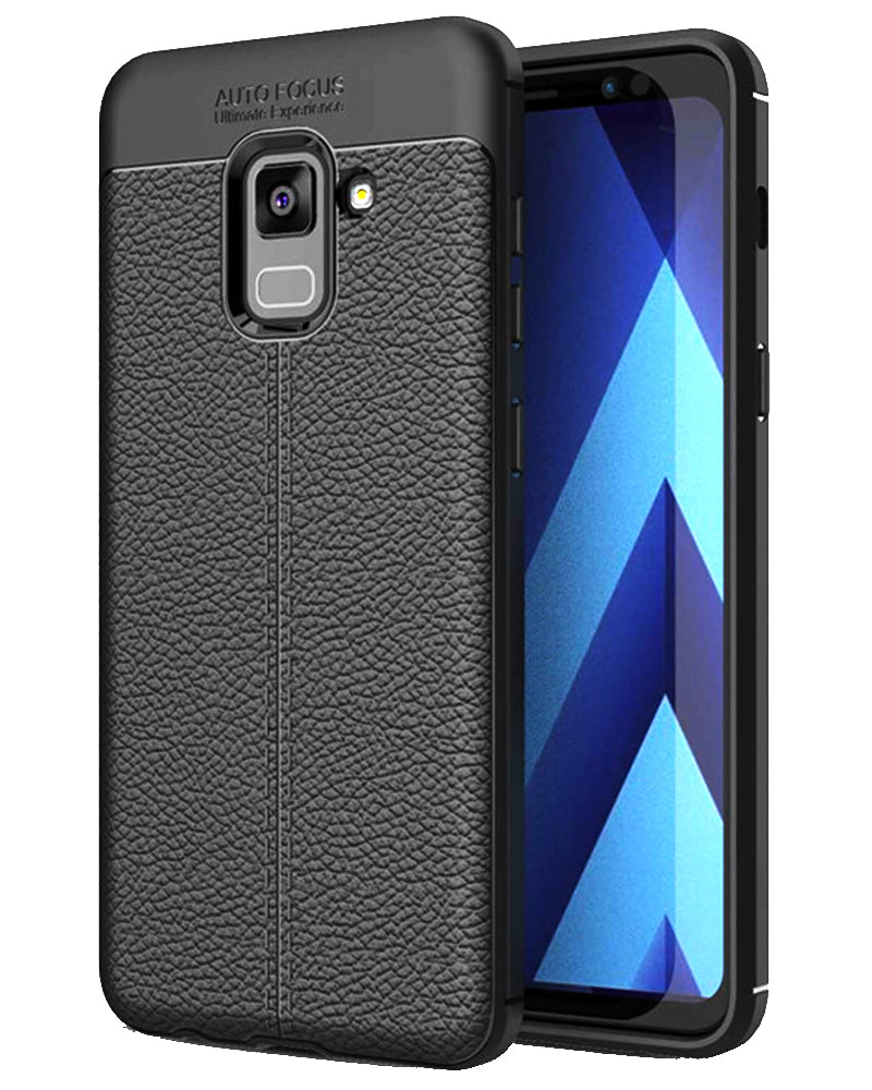 Back Cover, Drop Tested, TPU (Rubber), black, Galaxy A8 Plus, Leather, Leather Armor TPU, ₹500 - ₹699, Solid, Slim Design, , samsung