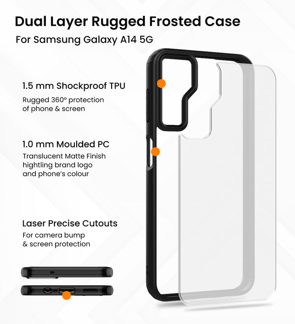 Samsung Galaxy A14 4G, Samsung Galaxy A14 5G (6.6 inch) Back Cover | Rugged Frosted Series, Black