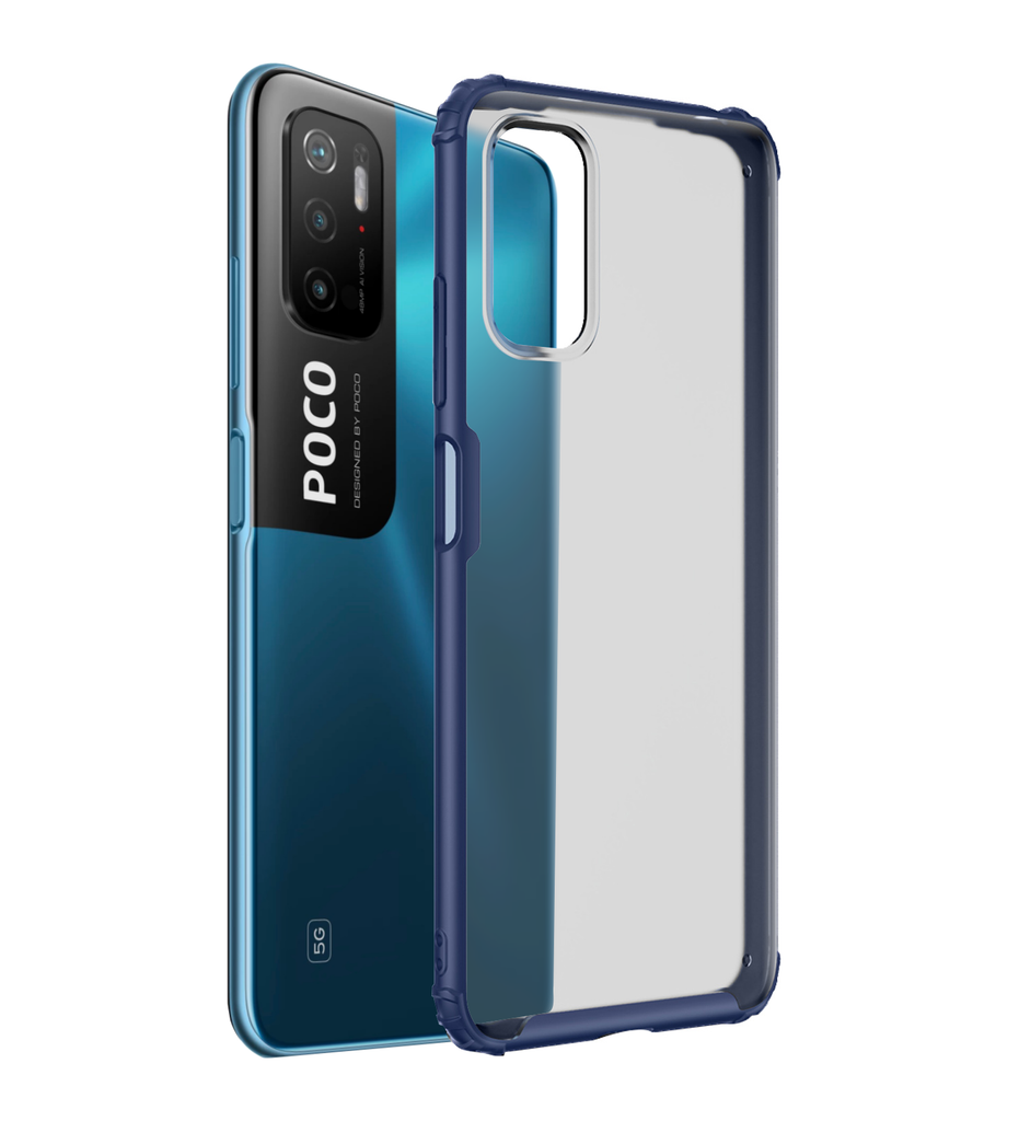 Rugged Frosted Semi Transparent PC Shock Proof Slim Back Cover for Poco M3 Pro 5G, 6.5 inch, Blue
