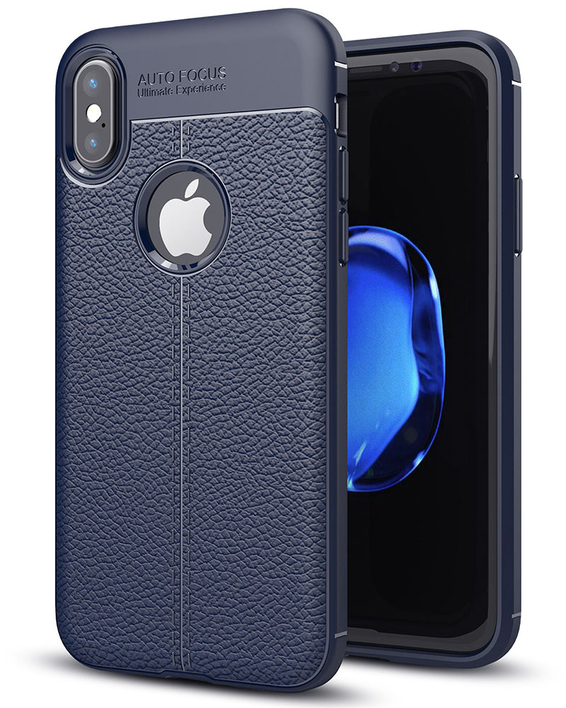 Apple, Back Cover, Drop Tested, TPU (Rubber), blue, IPHONE X, IPHONE XS, Leather, Leather Armor TPU, ₹500 - ₹699, Solid, Slim Design, 