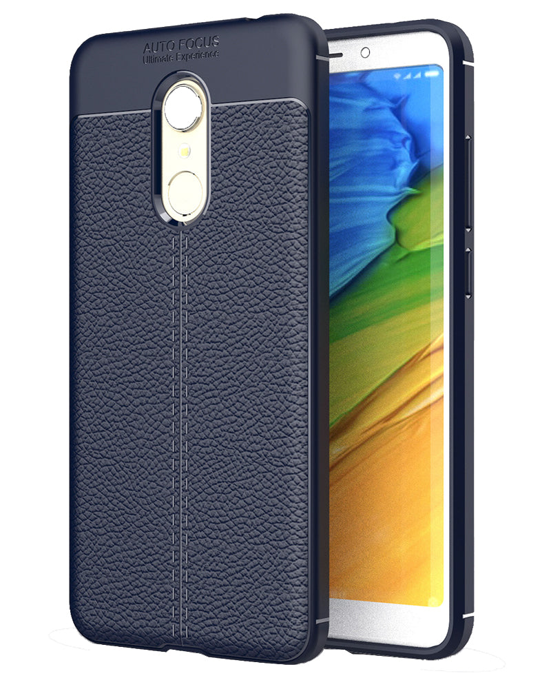 Back Cover, Drop Tested, TPU (Rubber), blue, Leather, Leather Armor TPU, ₹500 - ₹699, Solid, Slim Design, Redmi Note 5, Xiaomi