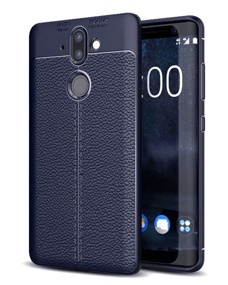 Back Cover, Drop Tested, TPU (Rubber), blue, Leather, Nokia, Nokia 8 Sirocco, Leather Armor TPU, ₹500 - ₹699, Solid, Slim Design