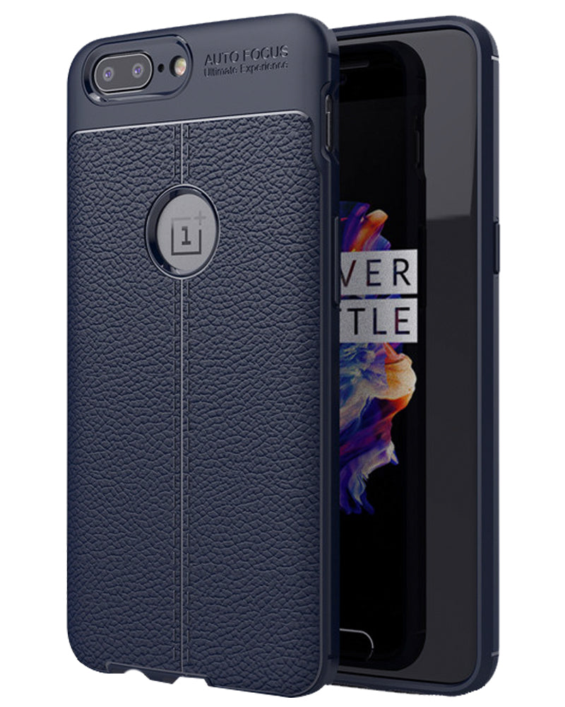Back Cover, Drop Tested, TPU (Rubber), blue, Leather, Leather Armor TPU, ₹500 - ₹699, Solid, Slim Design, oneplus, Oneplus 5, 