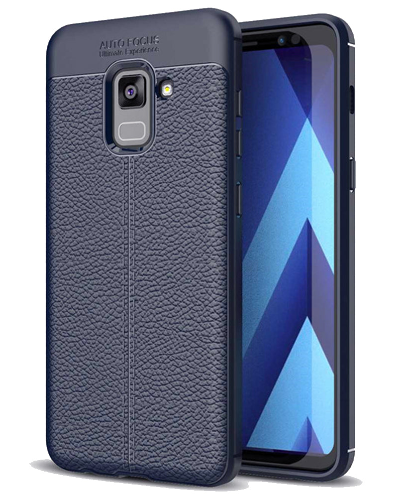 Back Cover, Drop Tested, TPU (Rubber), blue, Galaxy A8 Plus, Leather, Leather Armor TPU, ₹500 - ₹699, Solid, Slim Design, , samsung