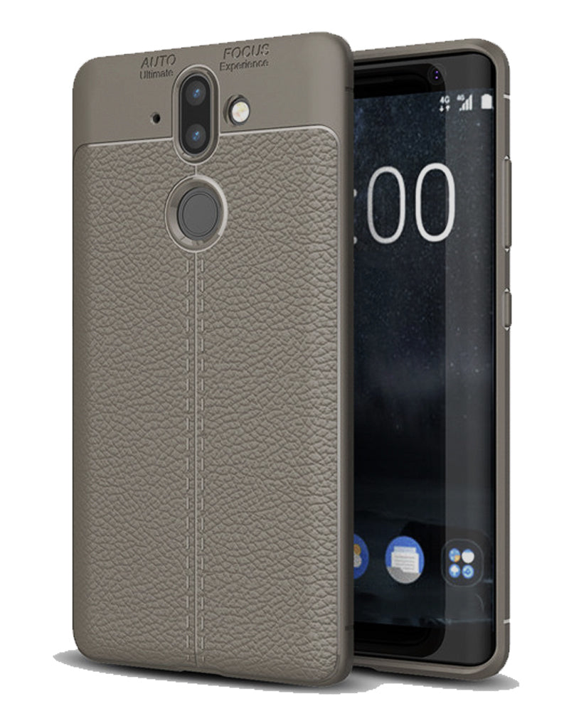 Back Cover, Drop Tested, TPU (Rubber), Grey, Leather, Nokia, Nokia 8 Sirocco, Leather Armor TPU, ₹500 - ₹699, Solid, Slim Design