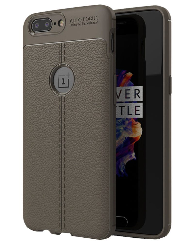 Back Cover, Drop Tested, TPU (Rubber), Grey, Leather, Leather Armor TPU, ₹500 - ₹699, Solid, Slim Design, oneplus, Oneplus 5, 