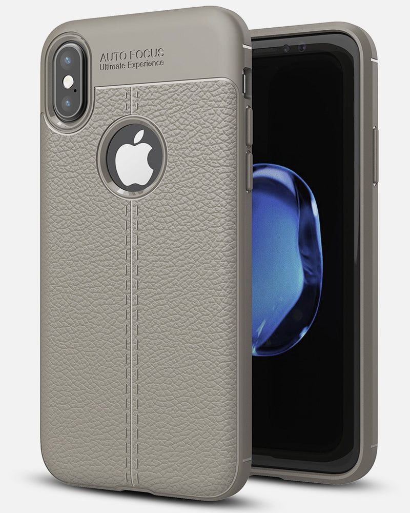 Apple, Back Cover, Drop Tested, TPU (Rubber), Grey, IPHONE X, IPHONE XS, Leather, Leather Armor TPU, ₹500 - ₹699, Solid, Slim Design, 