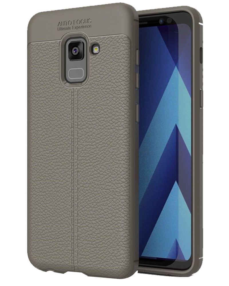 Back Cover, Drop Tested, TPU (Rubber), Galaxy A8 Plus, Grey, Leather, Leather Armor TPU, ₹500 - ₹699, Solid, Slim Design, , samsung