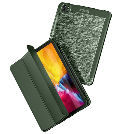 Vegan Leather Rugged Flexible TPU Slim Intelligent Protective Case For Apple iPad Pro 12.9 Inch [2020] [Apple Pencil Slot], Tea Green
